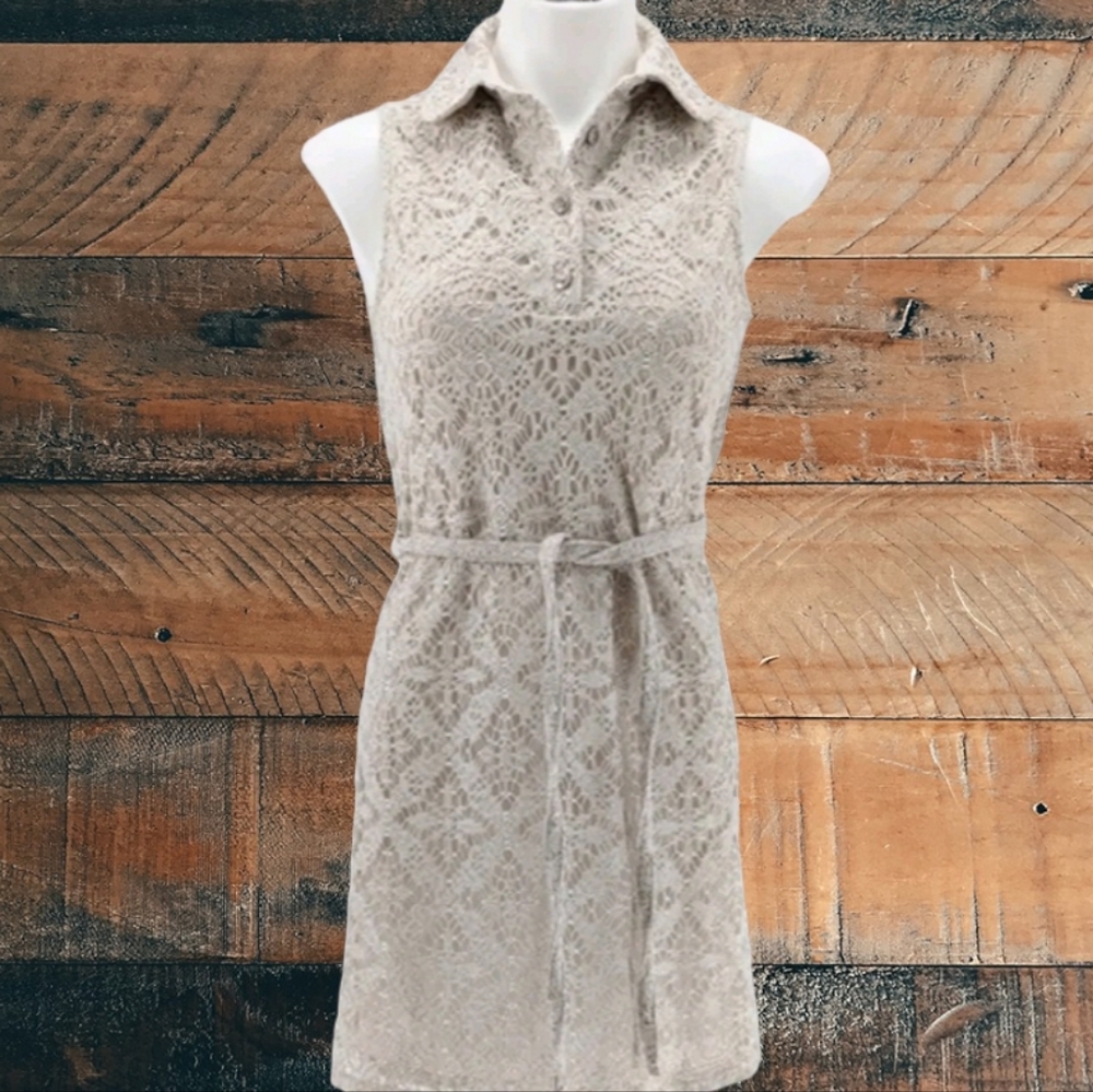 14P🌺HP🌺 London Times Crochet Lace Overlay Collared Sleeveless Dress